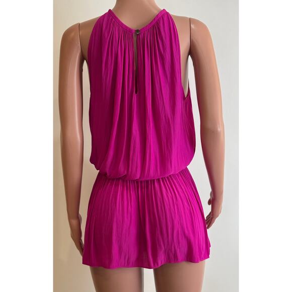 Ramy Brook Paris Mini Dress Womens S Fuschia Pink Smocked Ruched Elastic Waist - Picture 5 of 15